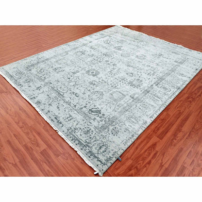 Transitional Wool & Silk Hand Knotted Rug Grey Silver Gray 8.0X9.10 -O079274