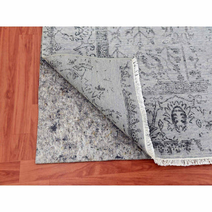 Transitional Wool & Silk Hand Knotted Rug Grey Silver Gray 8.0X9.10 -O079274