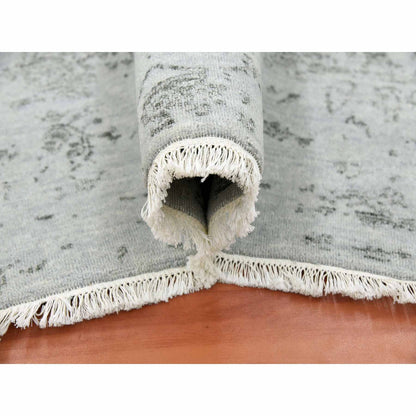 Transitional Wool & Silk Hand Knotted Rug Grey Silver Gray 8.0X9.10 -O079274