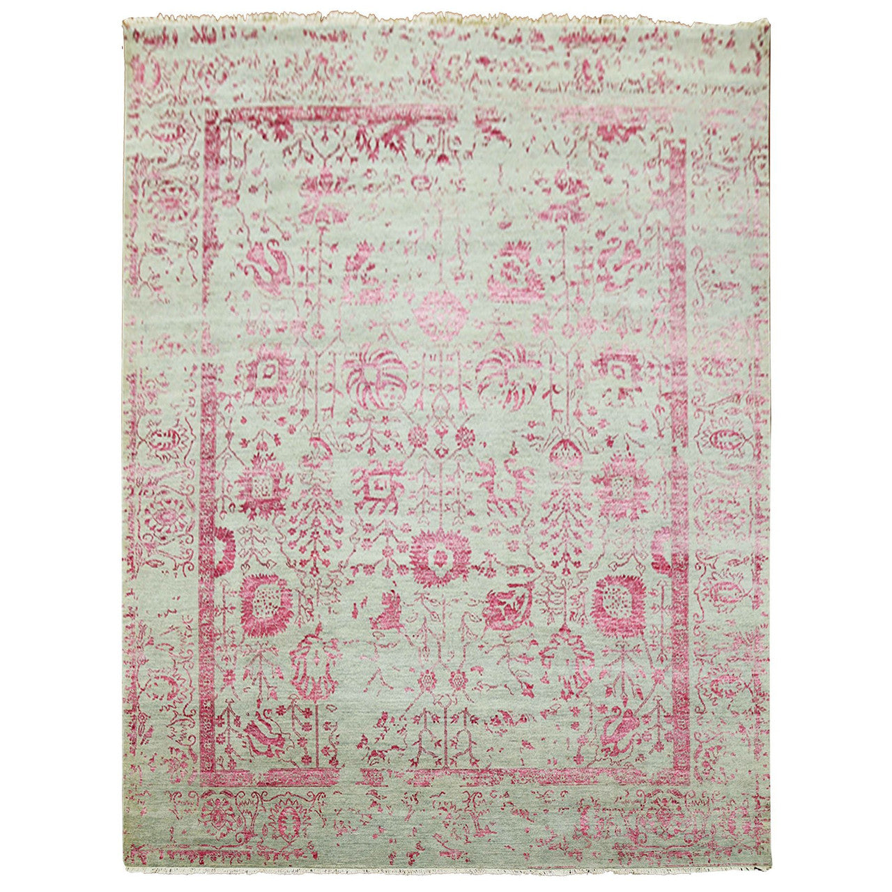 Pink 8'10" x 11'3" Transitional Hand knotted Wool/Silk Rug - Sku: O079275