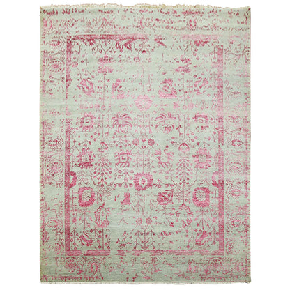 Transitional Wool & Silk Hand Knotted Rug Pink Beige 8.10X11.3 -O079275