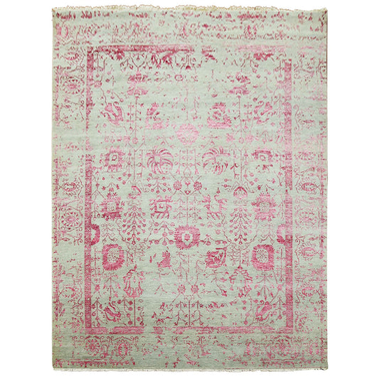 Transitional Wool & Silk Hand Knotted Rug Pink Beige 8.10X11.3 -O079275