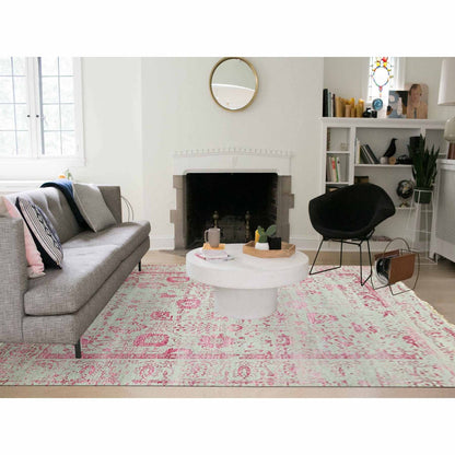 Transitional Wool & Silk Hand Knotted Rug Pink Beige 8.10X11.3 -O079275