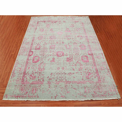 Transitional Wool & Silk Hand Knotted Rug Pink Beige 8.10X11.3 -O079275