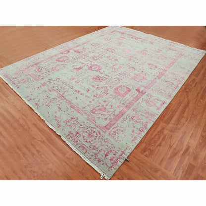 Transitional Wool & Silk Hand Knotted Rug Pink Beige 8.10X11.3 -O079275