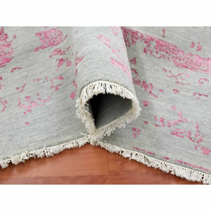 Transitional Wool & Silk Hand Knotted Rug Pink Beige 8.10X11.3 -O079275