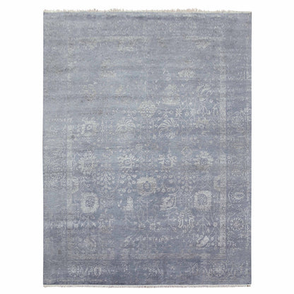 Transitional Wool & Silk Hand Knotted Rug Grey No Border 8.10X11.8 -O079277