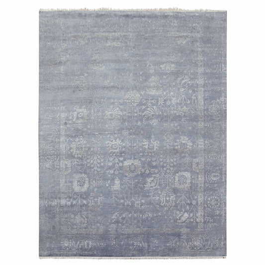Transitional Wool & Silk Hand Knotted Rug Grey No Border 8.10X11.8 -O079277