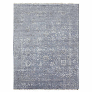 Transitional Wool & Silk Hand Knotted Rug Grey No Border 8.10X11.8 -O079277