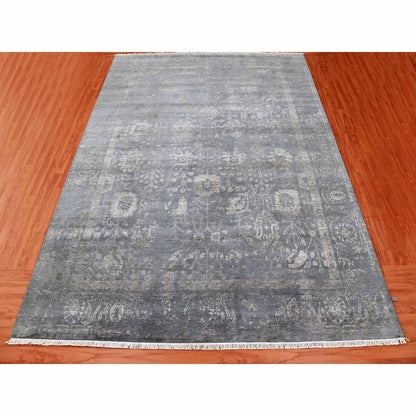 Transitional Wool & Silk Hand Knotted Rug Grey No Border 8.10X11.8 -O079277