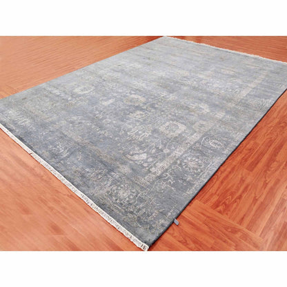 Transitional Wool & Silk Hand Knotted Rug Grey No Border 8.10X11.8 -O079277