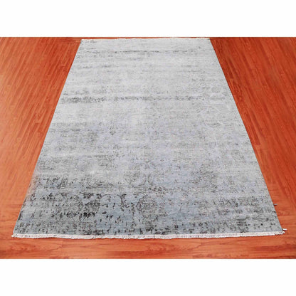 Transitional Wool & Silk Hand Knotted Rug Grey No Border 8.10X11.9 -O079278