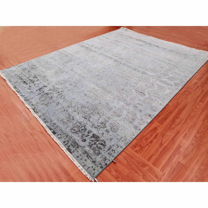 Transitional Wool & Silk Hand Knotted Rug Grey No Border 8.10X11.9 -O079278