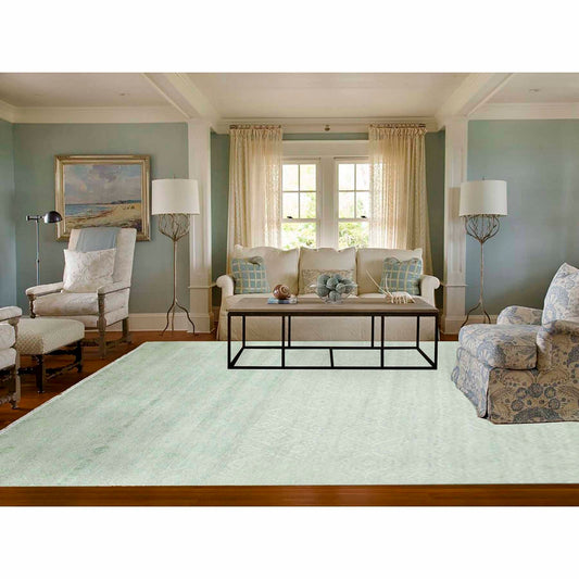 Transitional Wool & Silk Hand Knotted Rug Grey No Border 9.0X11.10 -O079279