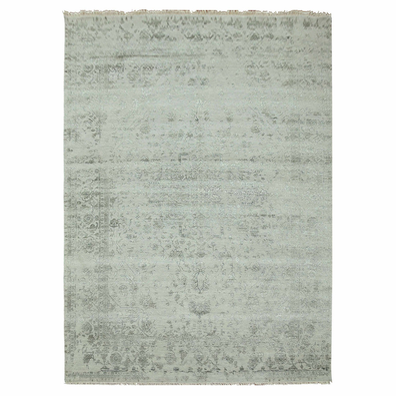 Heriz Wool & Silk Hand Knotted Rug Grey No Border 9.10X14.3 -O079288