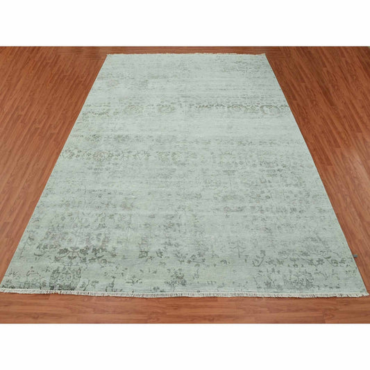 Modern and Contemporary Wool & Silk Hand Knotted Rug Grey No Border 9.9X13.7 -O079289