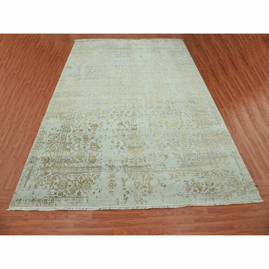 Heriz Wool & Silk Hand Knotted Rug Grey Light Gray 10.0X14.0 -O079290