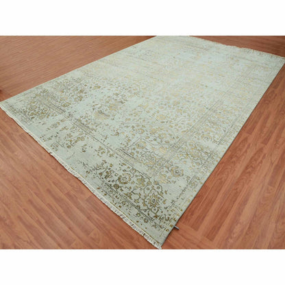 Heriz Wool & Silk Hand Knotted Rug Grey Light Gray 10.0X14.0 -O079290