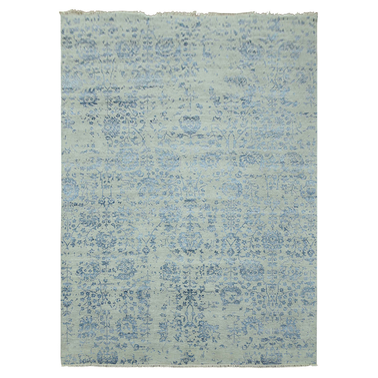 Modern and Contemporary Wool & Silk Hand Knotted Rug Grey No Border 10.0X13.8 -O079291