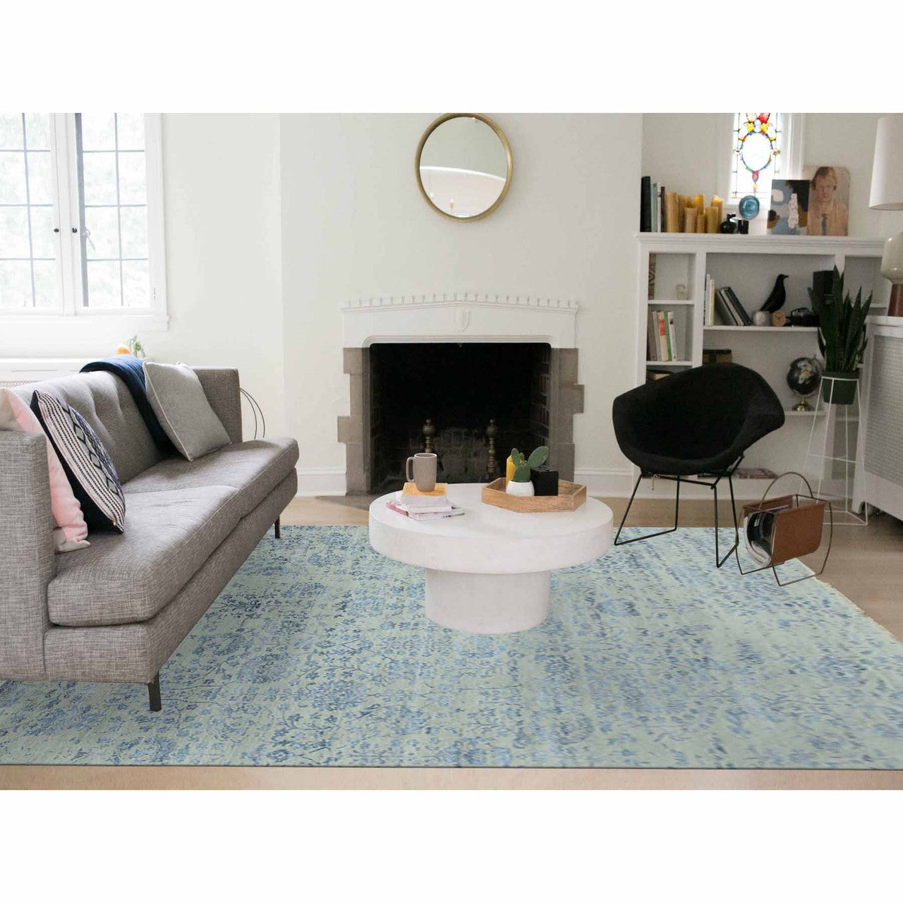Modern and Contemporary Wool & Silk Hand Knotted Rug Grey No Border 10.0X13.8 -O079291