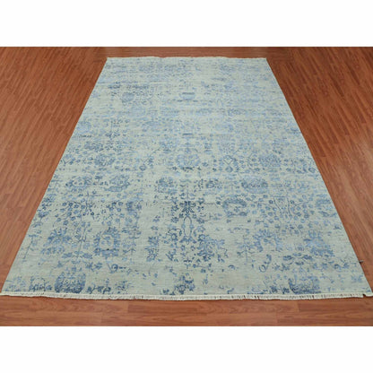 Modern and Contemporary Wool & Silk Hand Knotted Rug Grey No Border 10.0X13.8 -O079291