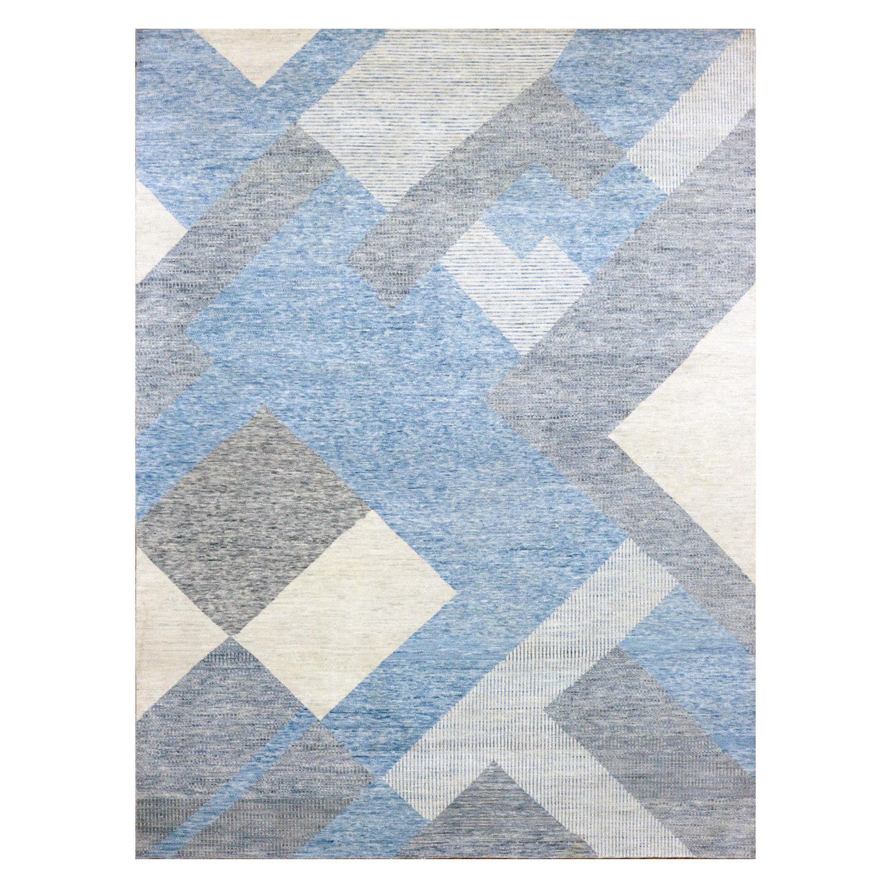 Blue 9'0" x 12'1" Modern and Contemporary Hand knotted Wool Rug - Sku: O079292