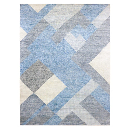 Modern and Contemporary Wool Hand Knotted Rug Blue No Border 9.0X12.1 -O079292