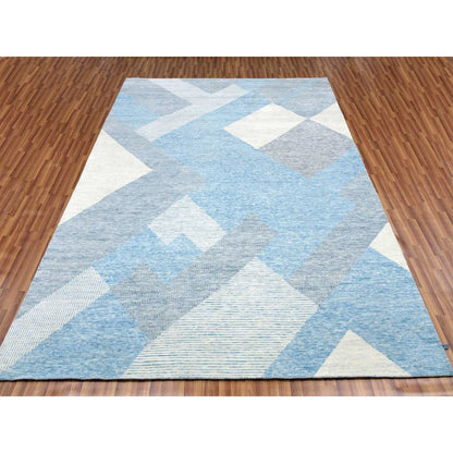 Modern and Contemporary Wool Hand Knotted Rug Blue No Border 9.0X12.1 -O079292