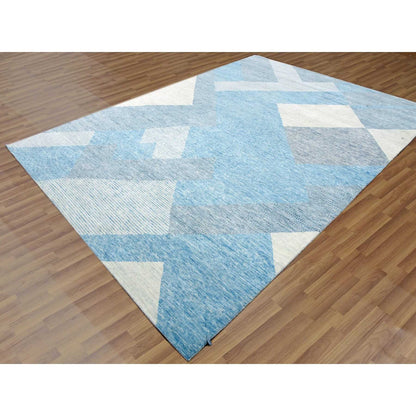 Modern and Contemporary Wool Hand Knotted Rug Blue No Border 9.0X12.1 -O079292