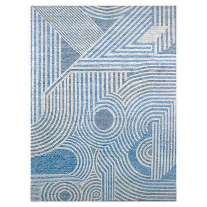 Modern and Contemporary Wool Hand Knotted Rug Blue No Border 9.0X12.0 -O079293