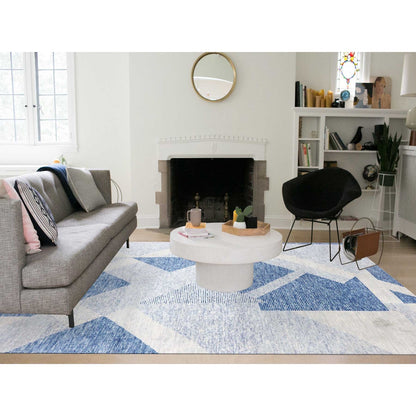 Modern and Contemporary Wool Hand Knotted Rug Blue No Border 9.2X12.3 -O079294