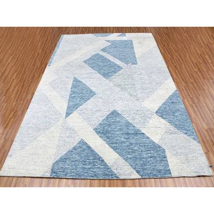 Modern and Contemporary Wool Hand Knotted Rug Blue No Border 9.2X12.3 -O079294