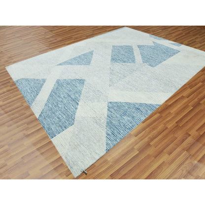 Modern and Contemporary Wool Hand Knotted Rug Blue No Border 9.2X12.3 -O079294