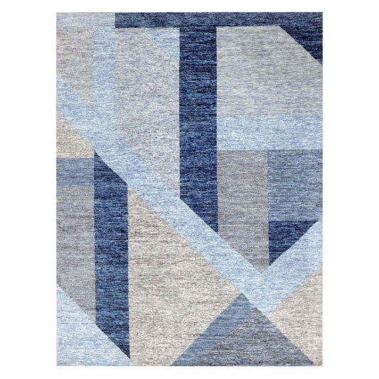 Modern and Contemporary Wool Hand Knotted Rug Blue No Border 9.2X11.10 -O079295