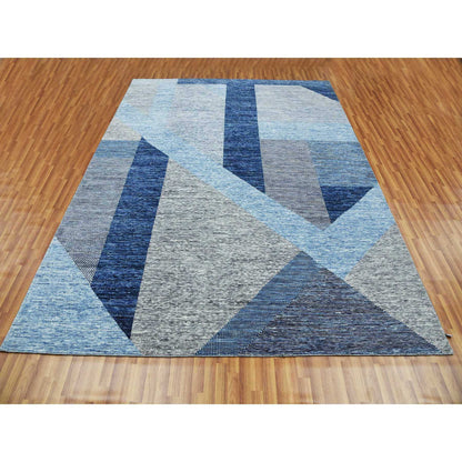 Modern and Contemporary Wool Hand Knotted Rug Blue No Border 9.2X11.10 -O079295