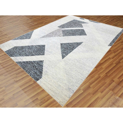 Modern and Contemporary Wool Hand Knotted Rug Grey No Border 9.1X12.1 -O079297