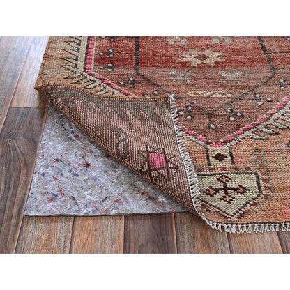 Overdyed & Vintage Wool Hand Knotted Rug Orange 2.11x10.5 -O0792