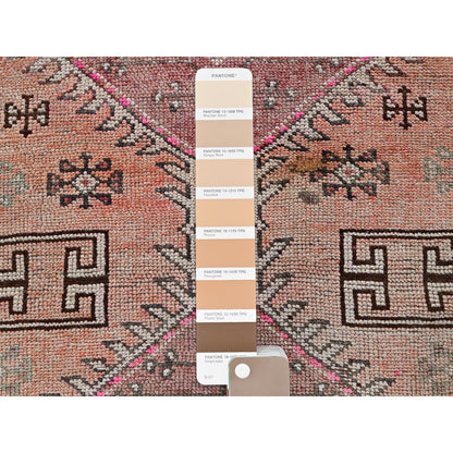 Overdyed & Vintage Wool Hand Knotted Rug Orange 2.11x10.5 -O0792