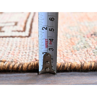 Overdyed & Vintage Wool Hand Knotted Rug Orange 2.11x10.5 -O0792