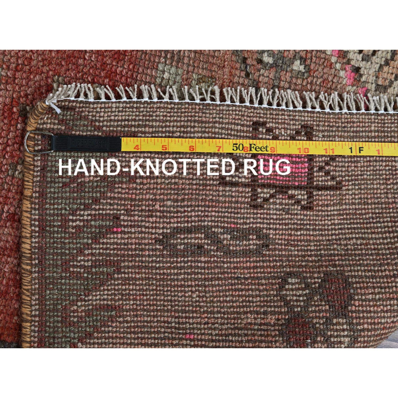 Overdyed & Vintage Wool Hand Knotted Rug Orange 2.11x10.5 -O0792