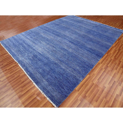 Modern and Contemporary Wool & Silk Hand Knotted Rug Blue No Border 9.1X12.2 -O079306