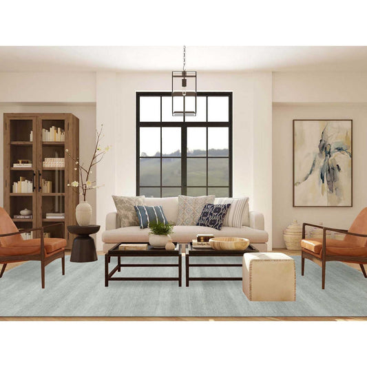 Modern and Contemporary Wool & Silk Hand Knotted Rug Grey No Border 9.0X12.1 -O079307