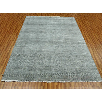 Modern and Contemporary Wool & Silk Hand Knotted Rug Grey No Border 8.0X10.0 -O079315
