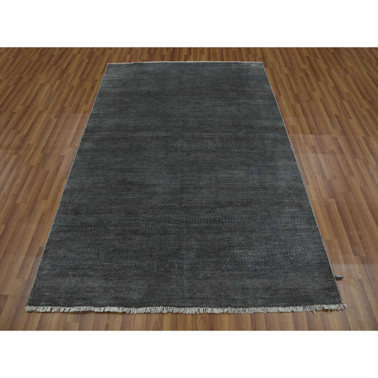Modern and Contemporary Wool & Silk Hand Knotted Rug Grey No Border 5.1X7.1 -O079334