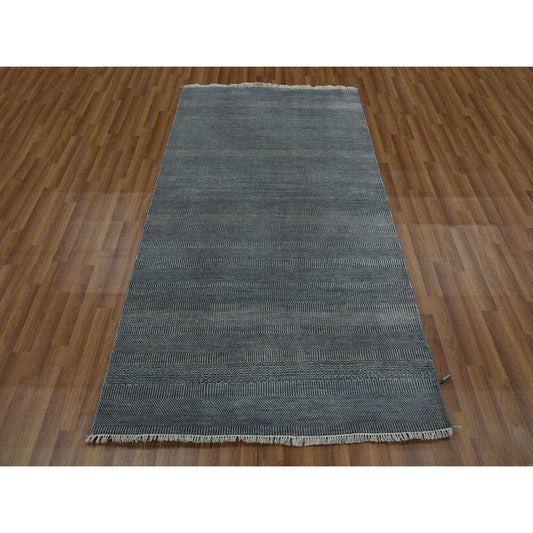 Modern and Contemporary Wool & Silk Hand Knotted Rug Grey No Border 3.10X7.0 -O079337