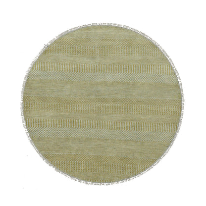 Modern and Contemporary Wool & Silk Hand Knotted Rug Green No Border 5.0X5.0 -O079342
