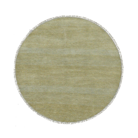 Modern and Contemporary Wool & Silk Hand Knotted Rug Green No Border 5.0X5.0 -O079342