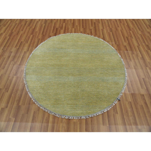 Modern and Contemporary Wool & Silk Hand Knotted Rug Green No Border 5.0X5.0 -O079342