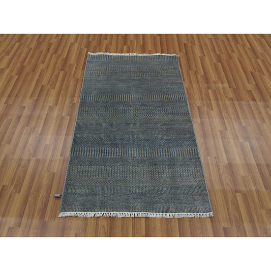 Modern and Contemporary Wool & Silk Hand Knotted Rug Grey No Border 3.1X5.0 -O079349