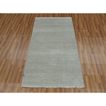 Modern and Contemporary Wool & Silk Hand Knotted Rug Grey No Border 3.0X5.3 -O079353